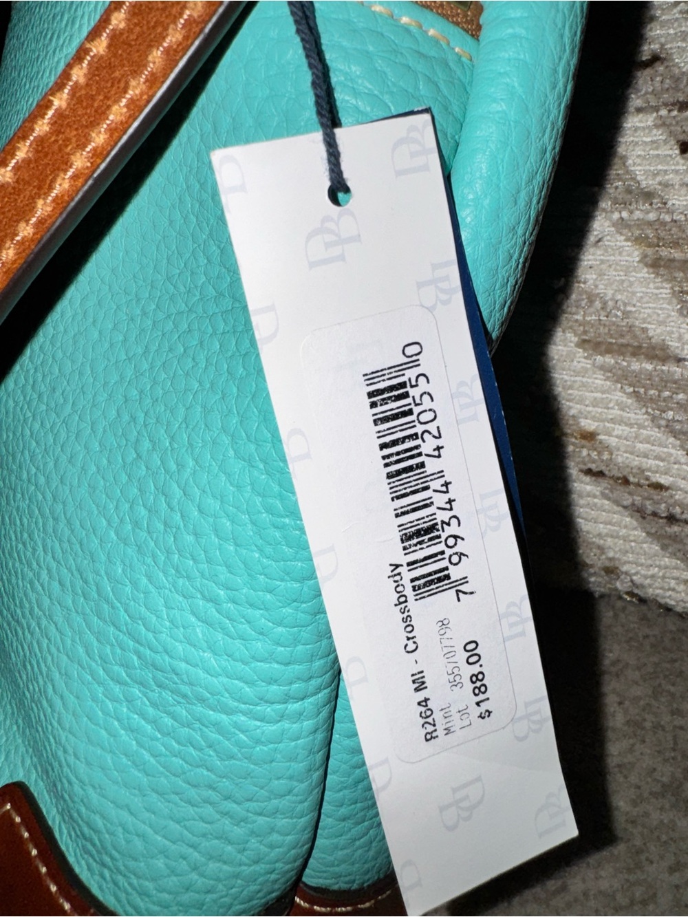 Dooney & Bourke Turquoise Pebble Leather Crossbody with Brown Trim - Picture 8 of 12